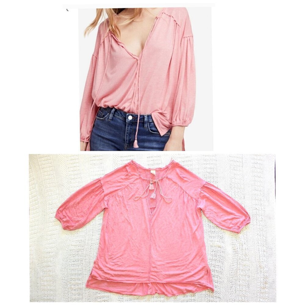 Free People Pink Rose heather Women Top Size M Long Sleeve Loose Blouse